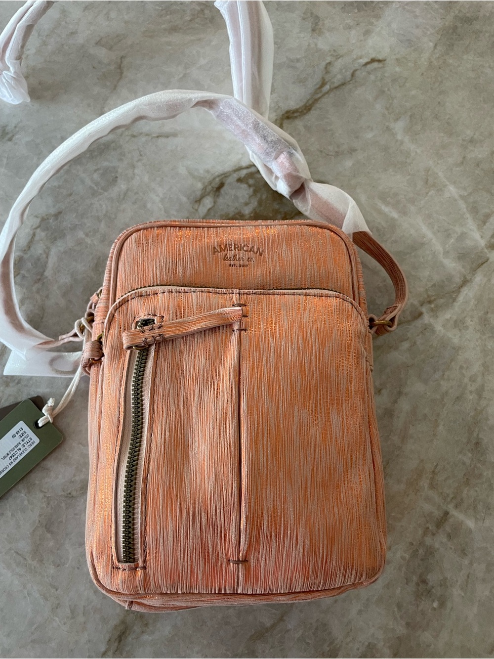 American Leather Peach Crossbody Bag - Compact Women's Shoulder Bag